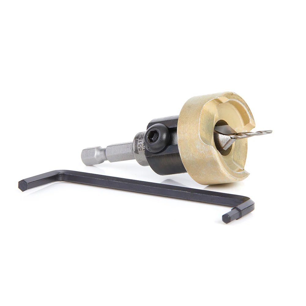 Amana Tool 55150 Carbide Tipped 82 Degree Countersink with Tapered Drill and Adjustable Depth Stop with No-Thrust Ball Bearing 3/8 Dia x 3/32 Drill Dia x 1/4 Inch Quick Release Hex Shank - Image 3