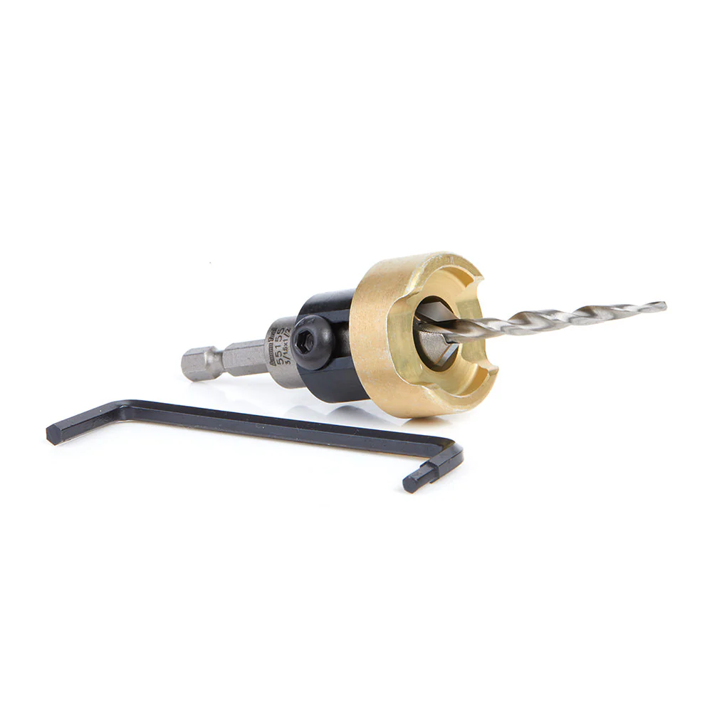 Amana Tool 55155 Carbide Tipped 82 Degree Countersink with Tapered Drill and Adjustable Depth Stop with No-Thrust Ball Bearing, 1/2 Dia x 3/16 Drill Dia x 1/4 Inch Quick Release Hex Shank - Image 3