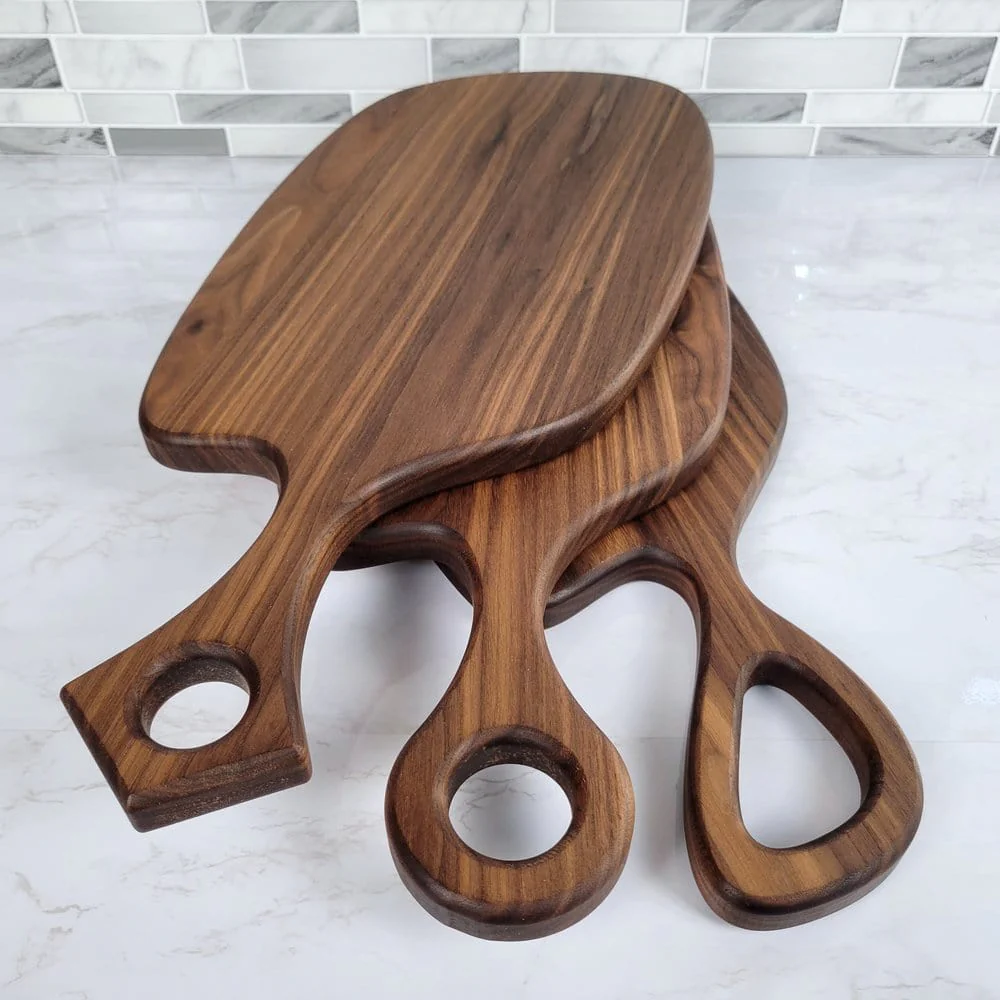 Black Walnut Charcuterie Board with Organic Curves and Round Handle - Image 6