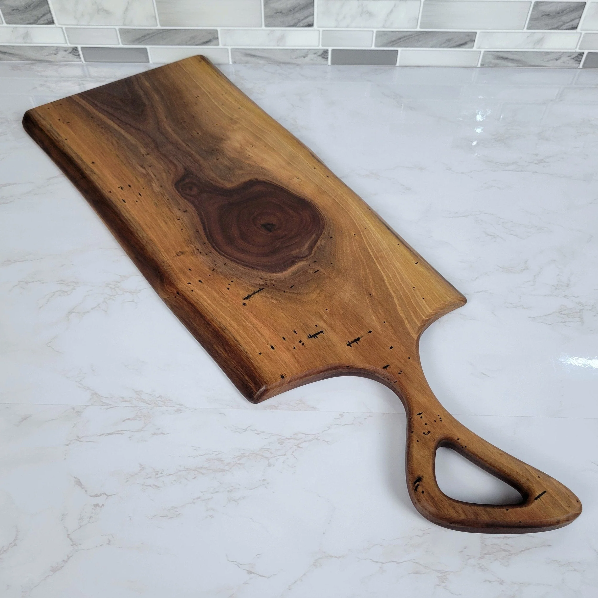 Charcuterie Board with a Modern Handle | Live Edge Black Walnut - Image 4