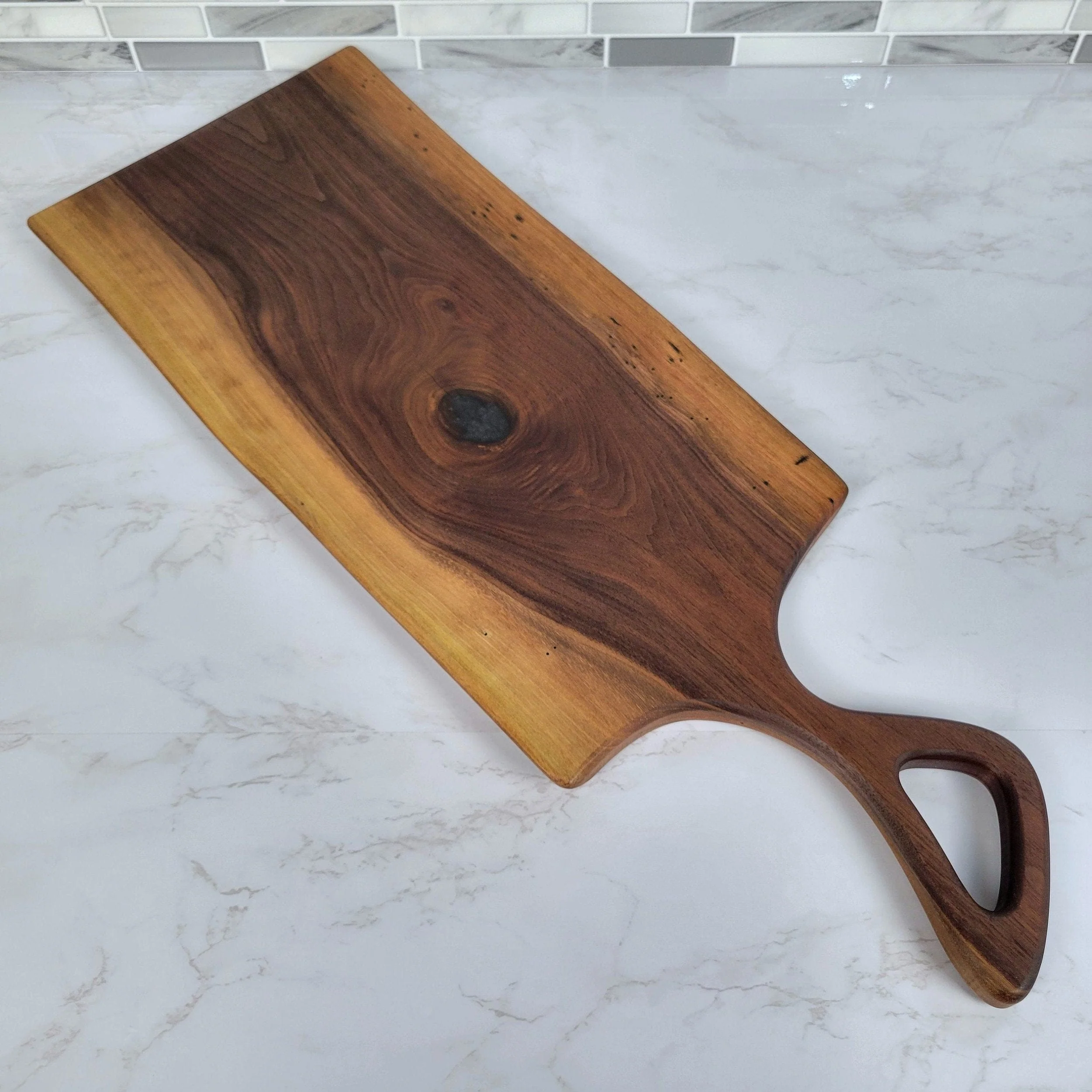 Charcuterie Board with a Modern Handle | Live Edge Black Walnut - Image 5
