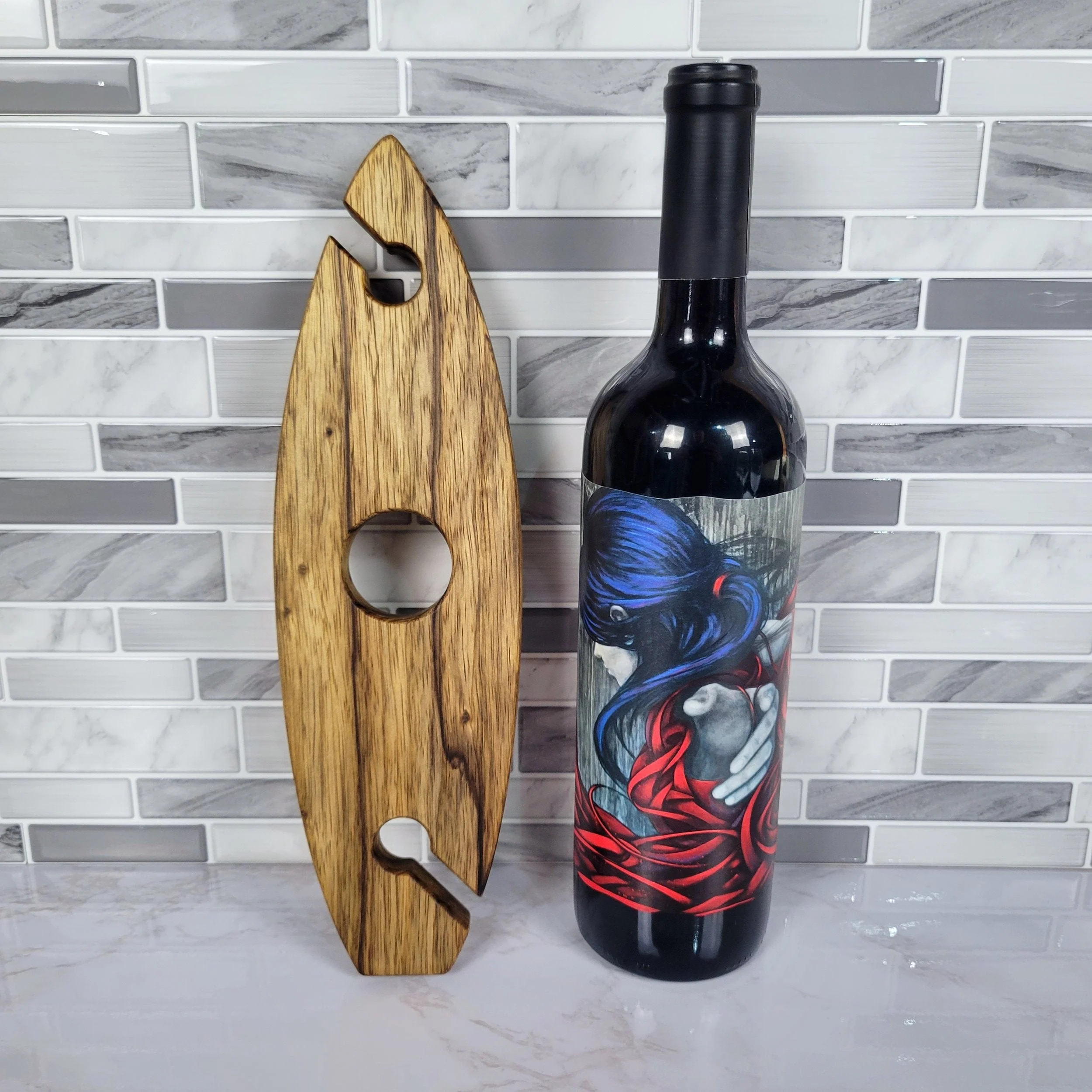 Surfboard Wine Caddy | Black Limba - Image 6