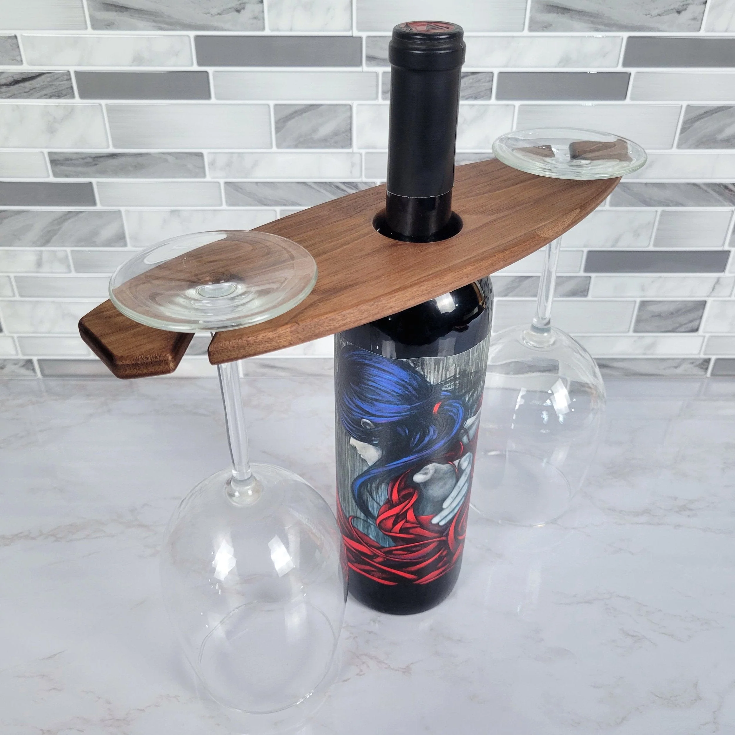 Surfboard Wine Caddy | Black Walnut - Image 2